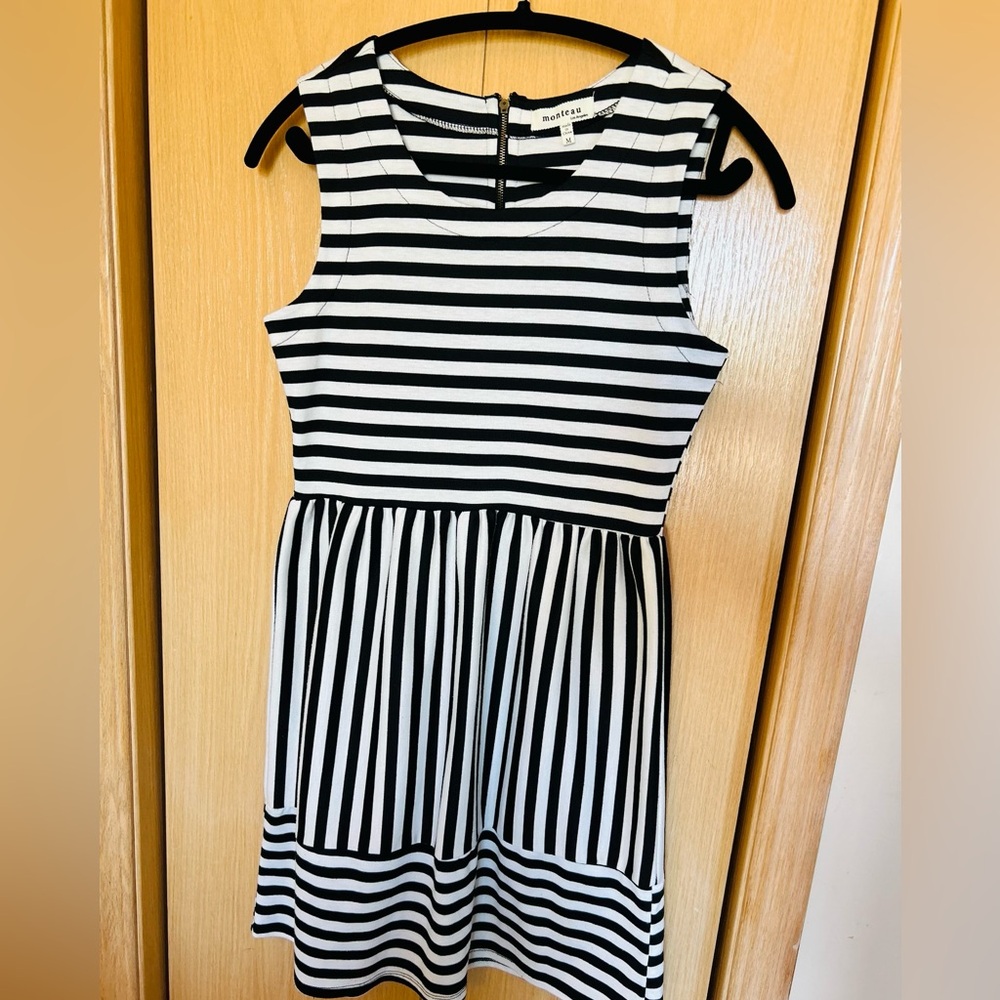 Monteau Black and White Striped Kids Dress